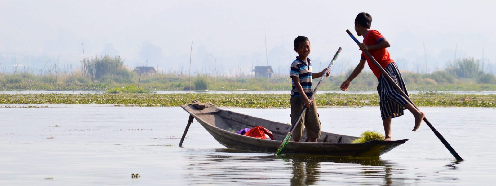 Inle Lake - Boys on Lake - Myanmar - Sampan Travel