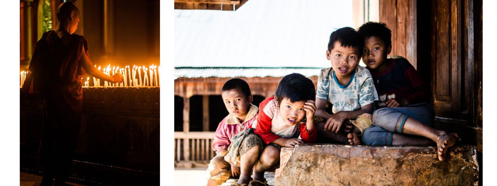 Novice monk at Mahar Myat Muni Pagoda; Children in Hsipaw