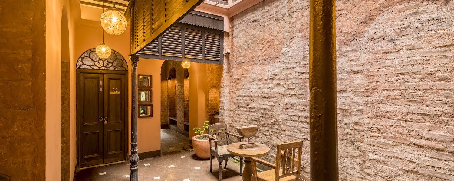 Interior corridor at the Calcutta Bungalow in Kolkata, India