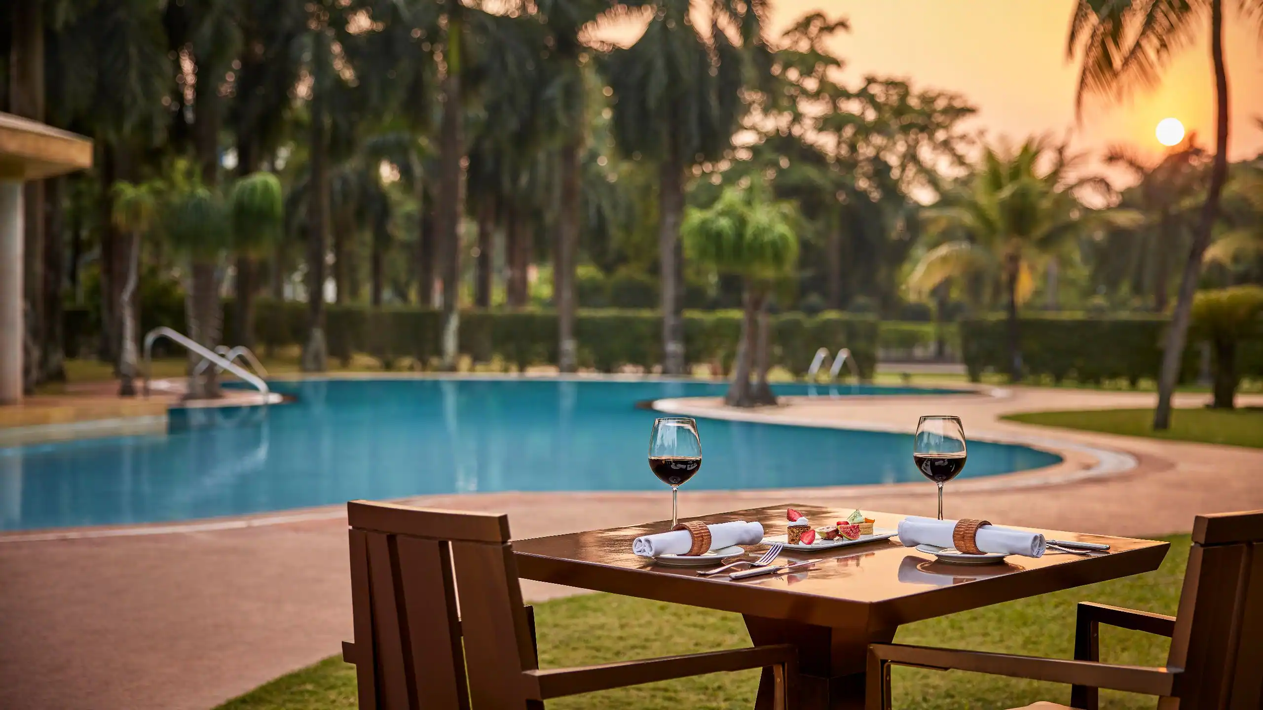 Wine by the pool at Hyatt Regency Kolkata